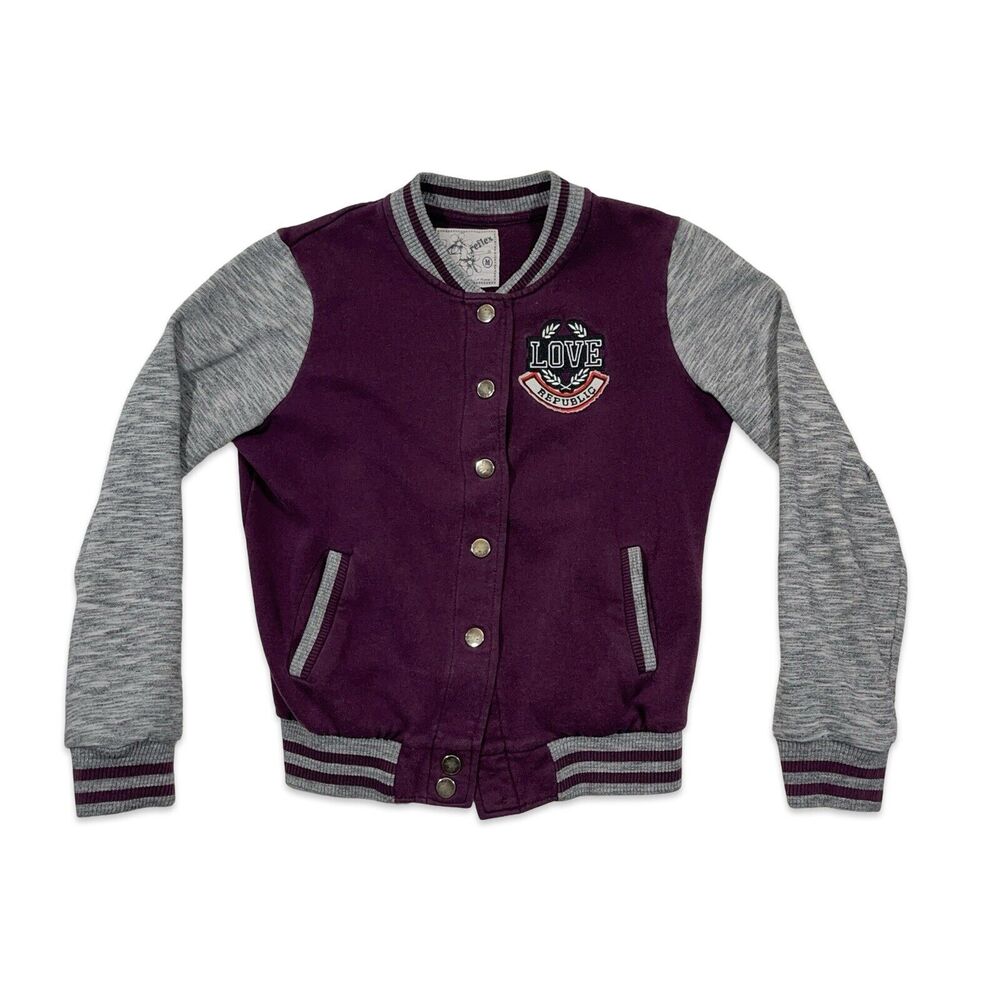 Reflex Women's Juniors M Medium Varsity Jacket Burgundy & Gray Long Sleeve